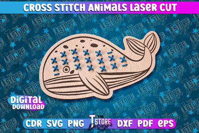 Cross Stitch Animals | Whale Design | Montessori Method |CNC SVG The T Store Design 