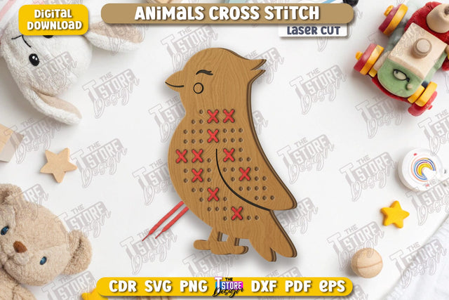 Cross Stitch Bird Laser Cut | Montessori Lacing | Developing Game | Educational Toy | CNC File SVG The T Store Design 