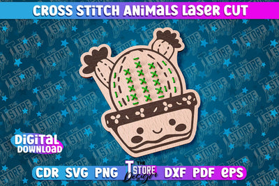 Cross Stitch Cactus | Laser Design | Montessori Method | CNC SVG The T Store Design 