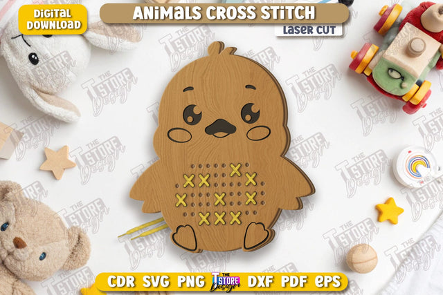 Cross Stitch Chick Laser Cut | Montessori Lacing | Developing Game | Educational Toy | CNC File SVG The T Store Design 