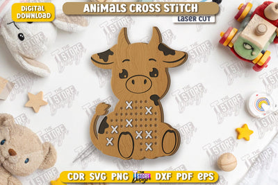 Cross Stitch Cow Laser Cut | Montessori Lacing | Developing Game | Educational Toy | CNC File SVG The T Store Design 