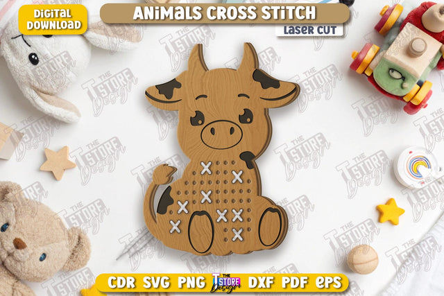 Cross Stitch Cow Laser Cut | Montessori Lacing | Developing Game | Educational Toy | CNC File SVG The T Store Design 