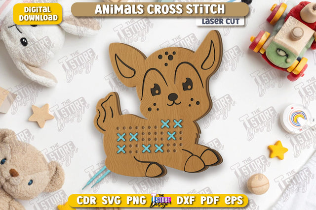 Cross Stitch Deer Laser Cut | Montessori Lacing | Developing Game | Educational Toy | CNC File SVG The T Store Design 