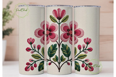 Cross-Stitch Floral 20oz Tumbler Wrap Sublimation PixelChick 