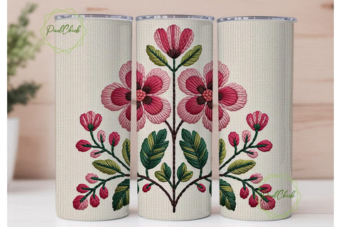 Cross-Stitch Floral 20oz Tumbler Wrap Sublimation PixelChick 