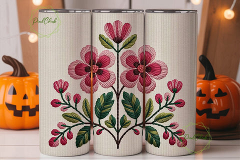 Cross-Stitch Floral 20oz Tumbler Wrap Sublimation PixelChick 