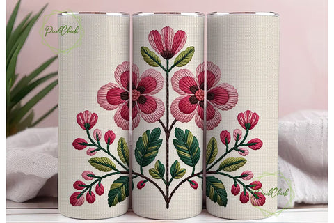 Cross-Stitch Floral 20oz Tumbler Wrap Sublimation PixelChick 