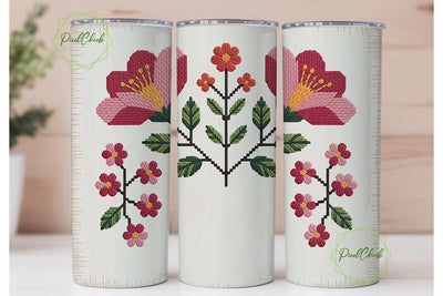 Cross-Stitch Floral 20oz Tumbler Wrap Sublimation PixelChick 