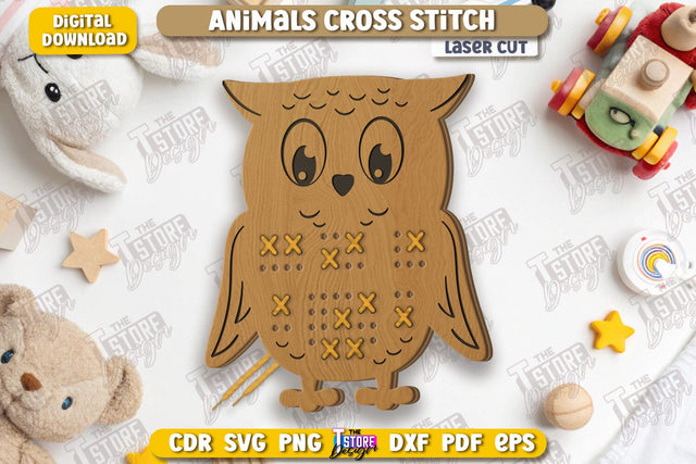 Cross Stitch Owl Laser Cut | Montessori Lacing | Developing Game | Educational Toy | CNC File SVG The T Store Design 