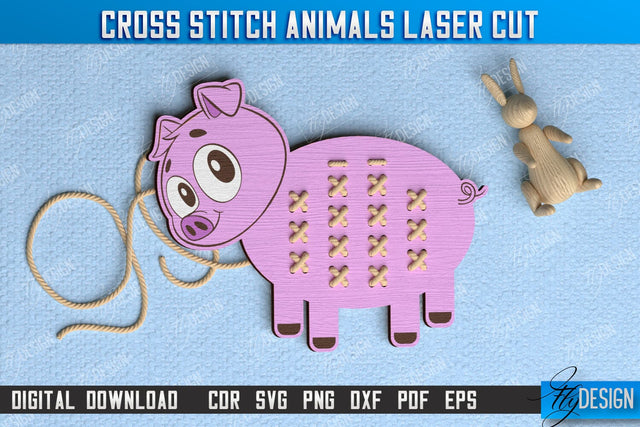 Cross Stitch Pig | Montessori Lacing | Developing Game | Educational Toy | CNC File SVG Fly Design 
