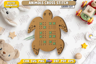 Cross Stitch Turtle Laser Cut | Montessori Lacing | Developing Game | Educational Toy | CNC File SVG The T Store Design 