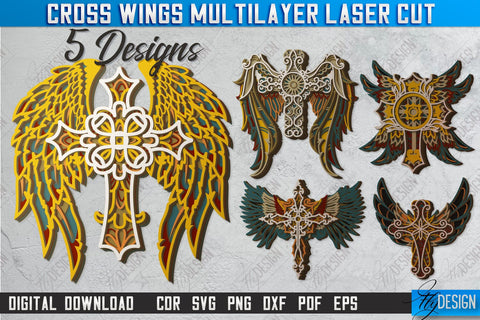 Cross Wings Multilayer Laser Cut Bundle | Religious Symbol | Layered Cross | CNC Files SVG Fly Design 