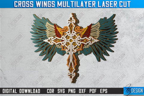 Cross Wings Multilayer Laser Cut Bundle | Religious Symbol | Layered Cross | CNC Files SVG Fly Design 