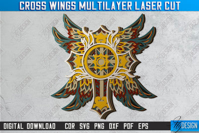 Cross Wings Multilayer Laser Cut | Religious Symbol | Layered Cross | CNC File SVG Fly Design 