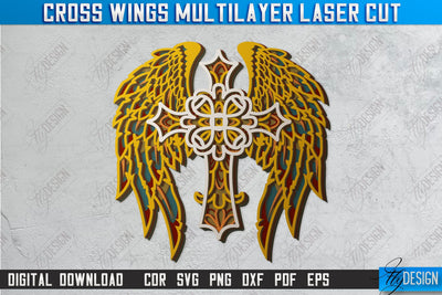Cross Wings Multilayer Laser Cut | Religious Symbol | Layered Cross | CNC File SVG Fly Design 