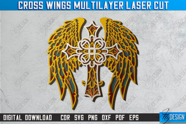 Cross Wings Multilayer Laser Cut | Religious Symbol | Layered Cross | CNC File SVG Fly Design 