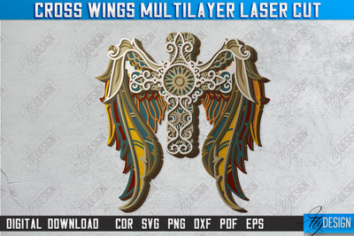 Cross Wings Multilayer Laser Cut | Religious Symbol | Layered Cross | CNC File SVG Fly Design 