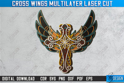 Cross Wings Multilayer Laser Cut | Religious Symbol | Layered Cross | CNC File SVG Fly Design 