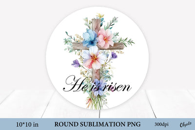 Cross with Flowers Sublimation. Easter Round Sign PNG Sublimation Olga Terlyanskaya 