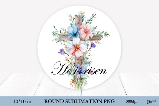 Cross with Flowers Sublimation. Easter Round Sign PNG Sublimation Olga Terlyanskaya 