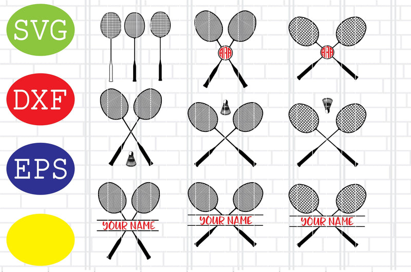 Crossed Badminton Racket Svg, Shuttlecock Svg, Jpg, Eps, Dxf Files - So ...