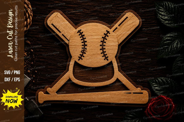 Crossed Baseball Bats Emblem Laser Cut SVG File SVG Regulrcrative 
