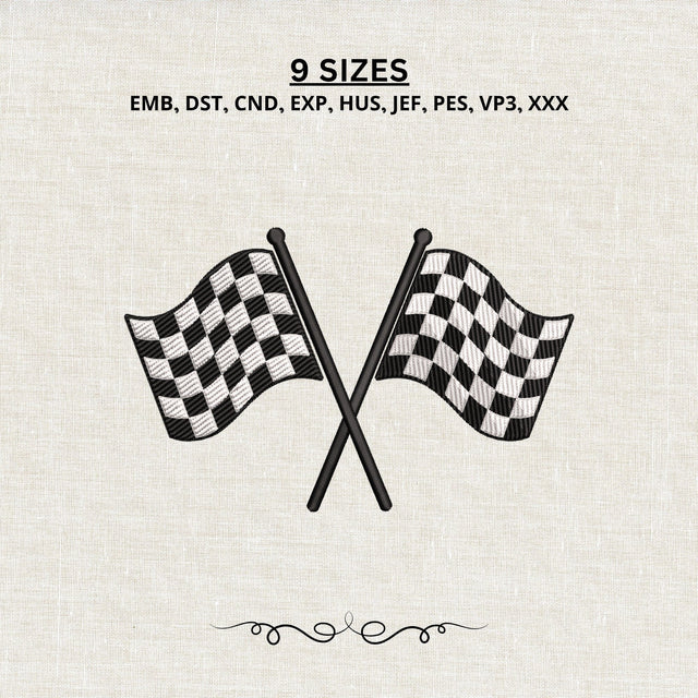 Crossed Checkered Racing Flags Embroidery Design – Motorsport Race Car Finish Line Machine Embroidery File Embroidery/Applique DESIGNS PatternFeed8 