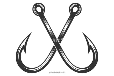Crossed Fishing Hooks SVG – Bass Hook Logo for Cricut Crafts SVG TonisArtStudio 