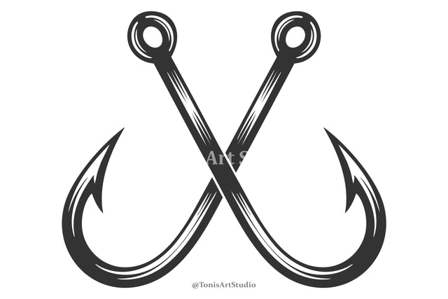 Crossed Fishing Hooks SVG – Bass Hook Logo for Cricut Crafts SVG TonisArtStudio 