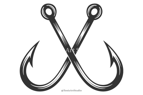 Crossed Fishing Hooks SVG – Bass Hook Logo for Cricut Crafts SVG TonisArtStudio 