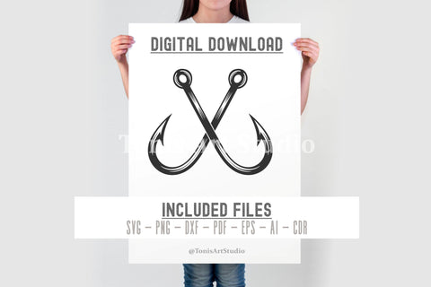 Crossed Fishing Hooks SVG – Bass Hook Logo for Cricut Crafts SVG TonisArtStudio 
