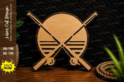 Crossed Fishing Rods Circle Laser Cut Svg Design SVG Regulrcrative 