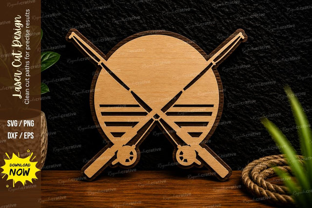 Crossed Fishing Rods Circle Laser Cut Svg Design SVG Regulrcrative 