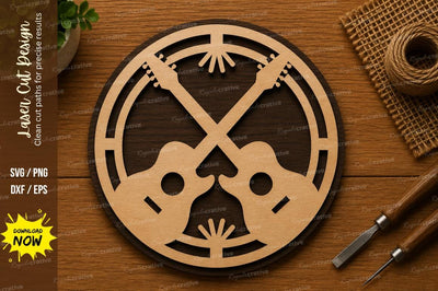 Crossed Guitar SVG | Music Instrument Laser Cut File | Glowforge CNC DXF PNG EPS SVG Regulrcrative 