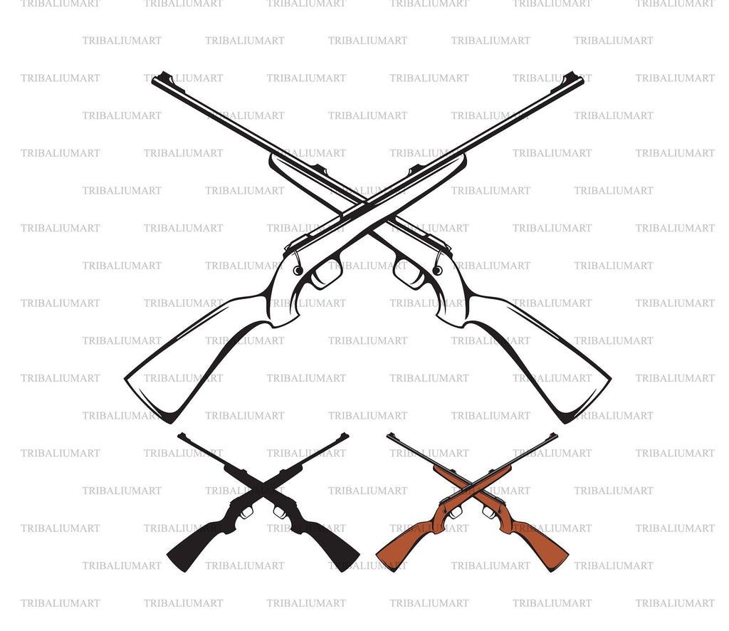 Crossed Rifles With Reath Crossed Hunting Rifles. Cut files for Cricut. Clip Art silhouette (eps ...