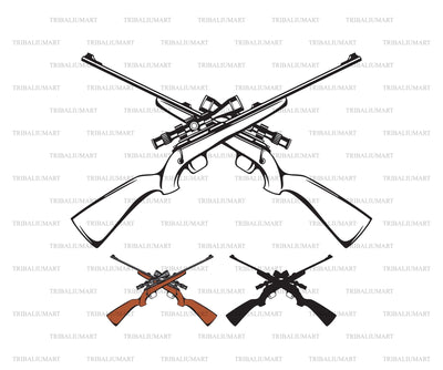 Crossed Hunting Rifles with Telescopic Sight. Sniper. SVG TribaliumArtSF 