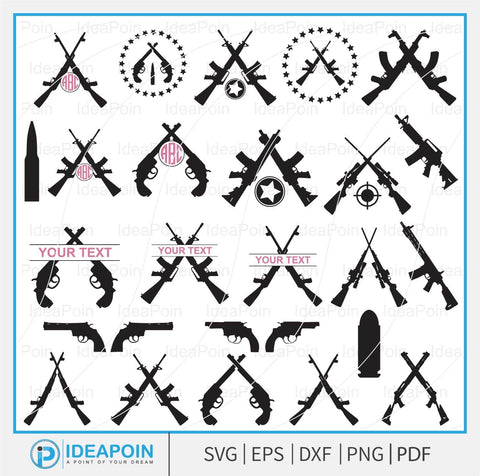 Crossed Rifles SVG, Split Crossed Rifles Name Frame, Rifle Clipart, Hunting Monogram Png, Shotgun Rifle, Rifle Vector, Shotgun Monogram SVG Dinvect 
