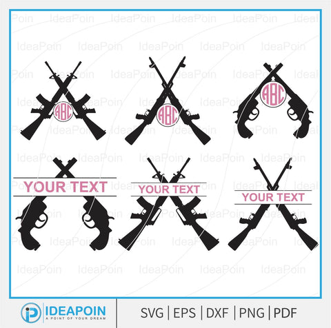 Crossed Rifles SVG, Split Crossed Rifles Name Frame, Rifle Clipart, Hunting Monogram Png, Shotgun Rifle, Rifle Vector, Shotgun Monogram SVG Dinvect 
