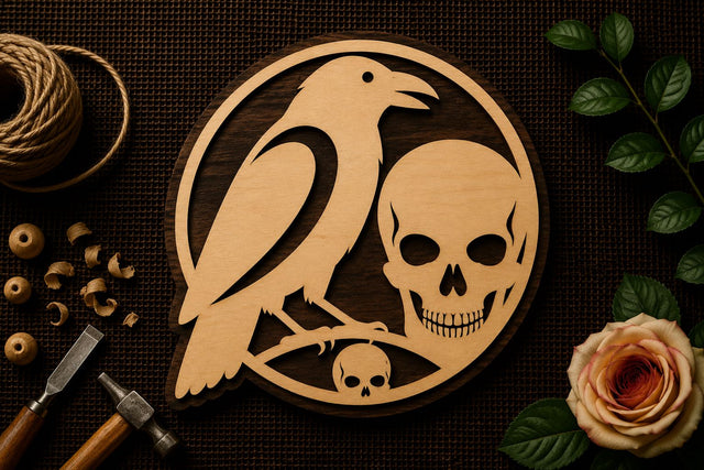 Crow and Skull Circle Ornament Laser Cut SVG File SVG Regulrcrative 