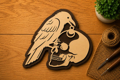 Crow and Skull Gothic Ornament Laser Cut SVG File SVG Regulrcrative 