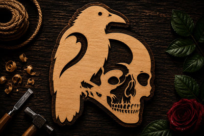 Crow and Skull Gothic Ornament Laser Cut SVG File SVG Regulrcrative 