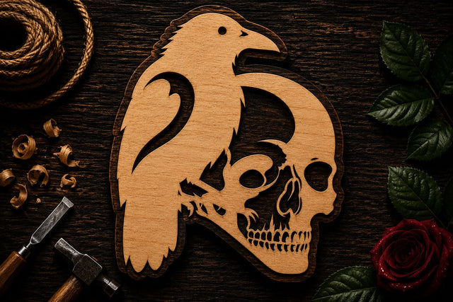 Crow and Skull Gothic Ornament Laser Cut SVG File SVG Regulrcrative 