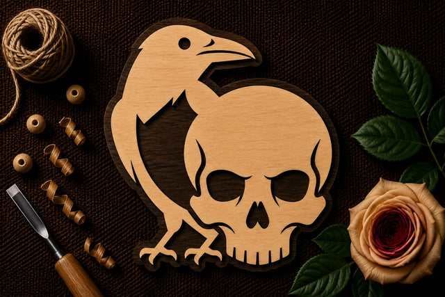Crow and Skull Gothic Wall Art Laser Cut SVG File SVG Regulrcrative 