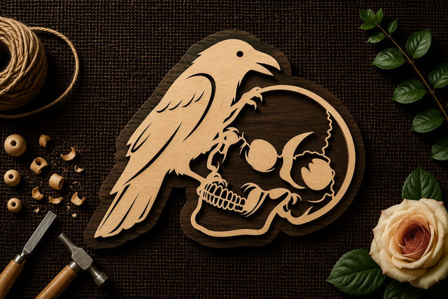 Crow and Skull Halloween Wall Art Laser Cut SVG File SVG Regulrcrative 
