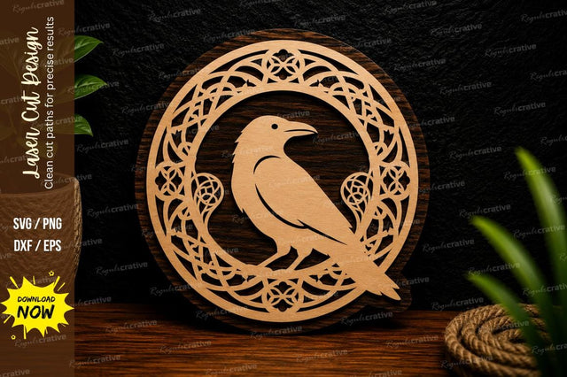 Crow Bird Mandala Ornament Laser Cut SVG File SVG Regulrcrative 