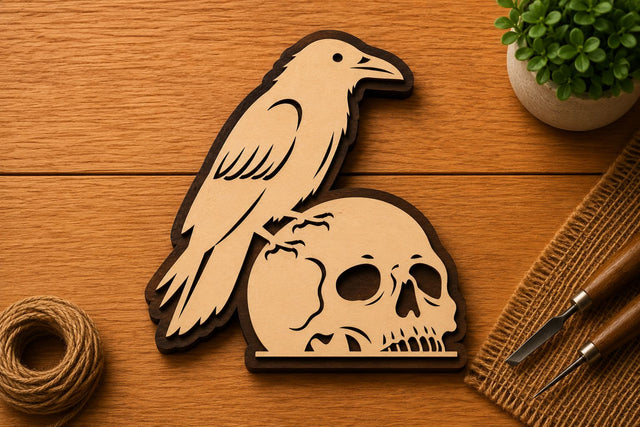 Crow Perched on Skull Laser Cut SVG File SVG Regulrcrative 