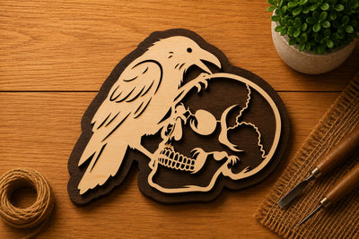 Crow Perched Skull Ornament Laser Cut SVG File SVG Regulrcrative 