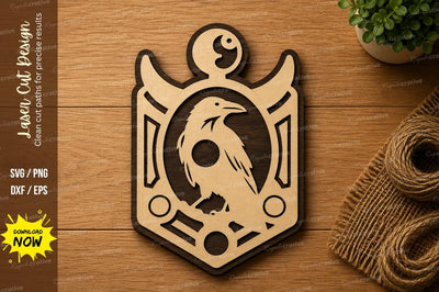 Crow Raven Shield Laser Cut SVG | Gothic Bird Wooden Wall Decor | Glowforge CNC DXF PNG EPS File SVG Regulrcrative 