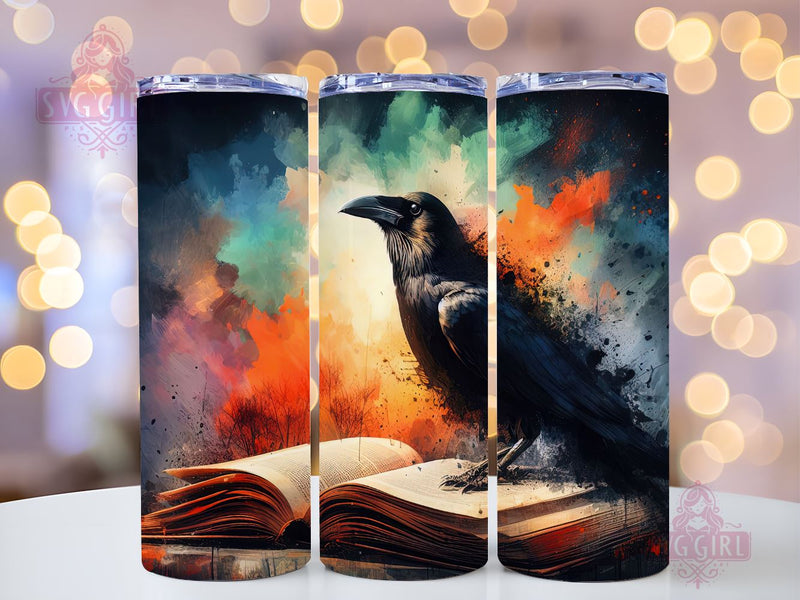 Crow Sitting On Top Of An Open Book 20oz Tumbler Wrap Sublimation Design, Straight Tapered Tumbler Wrap, Magical Raven Tumbler Png, Instant Digital Download Sublimation SvggirlplusArt 