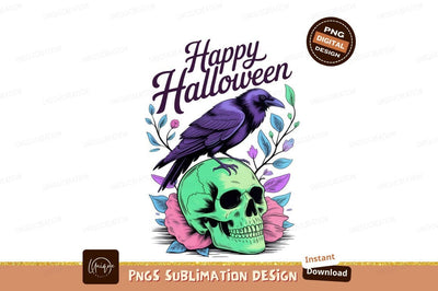 Crow skull floral halloween flower purple Sublimation Designangry 